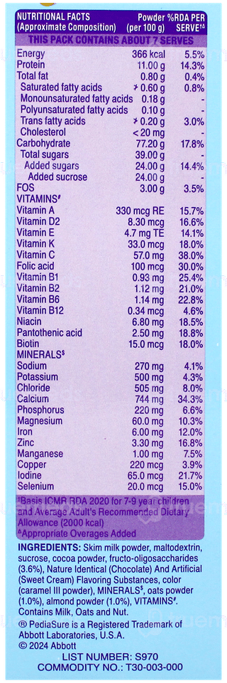 Pediasure 7+ With Oats & Almond Chocolate Flavour Powder Refill 200Gm