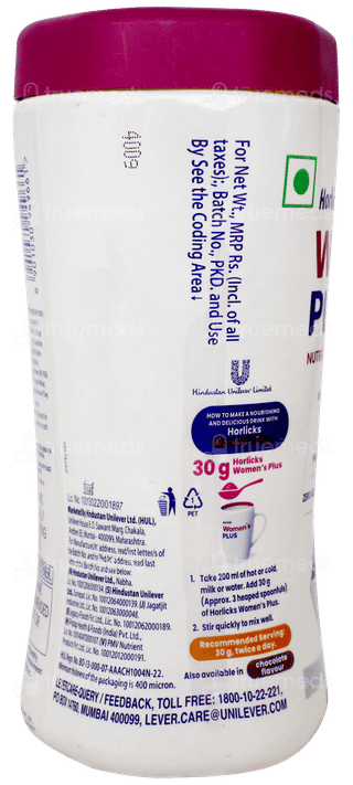 Horlicks Womens Plus Caramel Flavour No Added Sugar Powder Jar 400gm