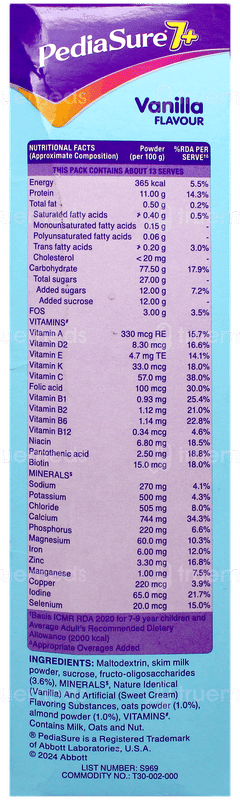 Pediasure 7+ Oats & Almond Vanilla Flavour Refill Powder 400gm