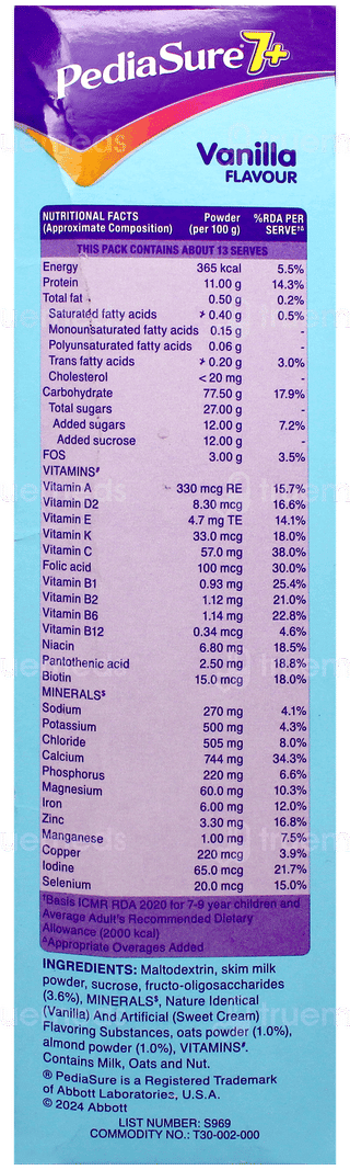 Pediasure 7+ Oats & Almond Vanilla Flavour Refill Powder 400gm