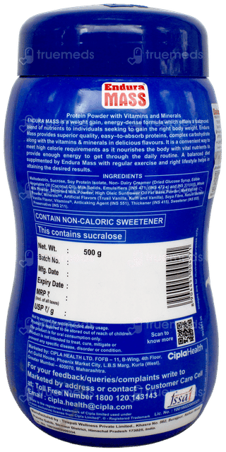 Endura Mass Weight Gainer Vanilla Flavour Powder 500Gm