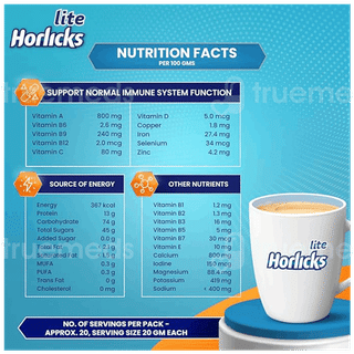 Horlicks Lite Regular Malt Flavour No Added Sugar Powder Jar 450Gm