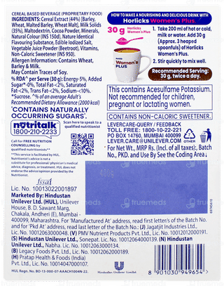 Horlicks Womens Plus Chocolate Flavour No Added Sugar Refill Powder 400gm