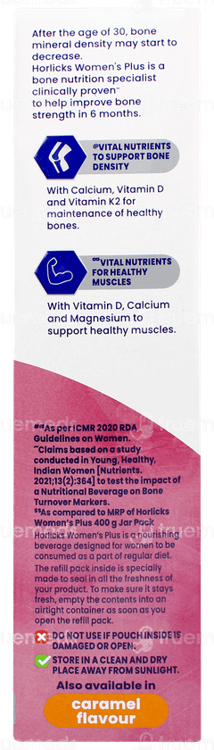 Horlicks Womens Plus Chocolate Flavour No Added Sugar Refill Powder 400gm