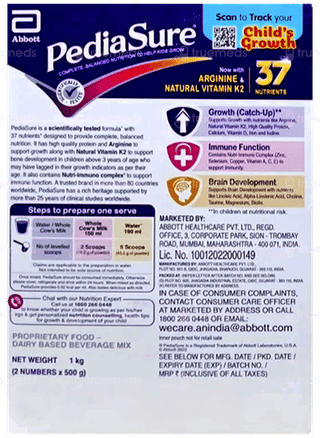 Pediasure Arginine & Natural Vitamin K2 Premium Choclate Flavour Powder 1Kg