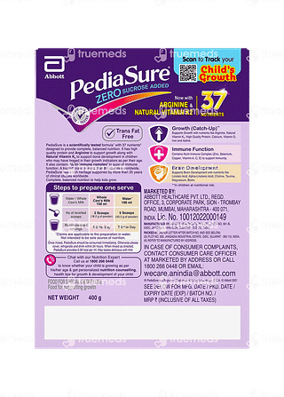 Pediasure Vanilla Flavour Zero Sucrose Added Powder 400gm