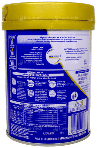Nestle Nan Pro Stage 1 Up To 6 Months Infant Formula With Probiotic Jar Powder 400Gm