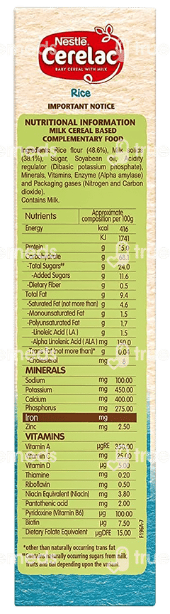 Nestle Cerelac Rice From 6 To 24 Months Baby Cereal 300gm