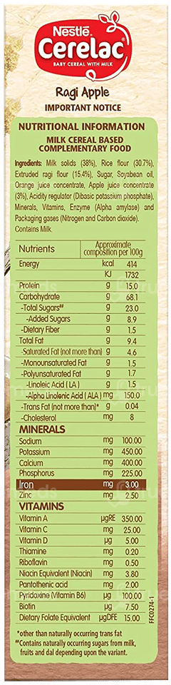 Nestle Cerelac Ragi Apple From 8 To 24 Months Baby Cereal 300gm