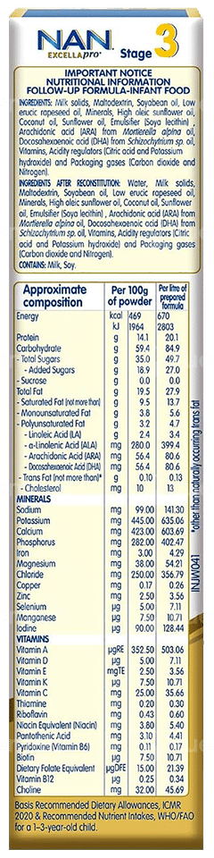 Nestle Nan Excella Pro Stage 3 After 12 Months Up To 24 Months Follow Up Formula Powder 400gm
