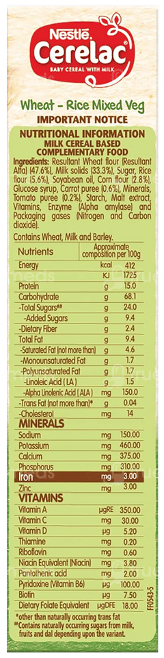 Nestle Cerelac Wheat Rice Mixed Veg From 10 To 24 Months Baby Cereal 300gm