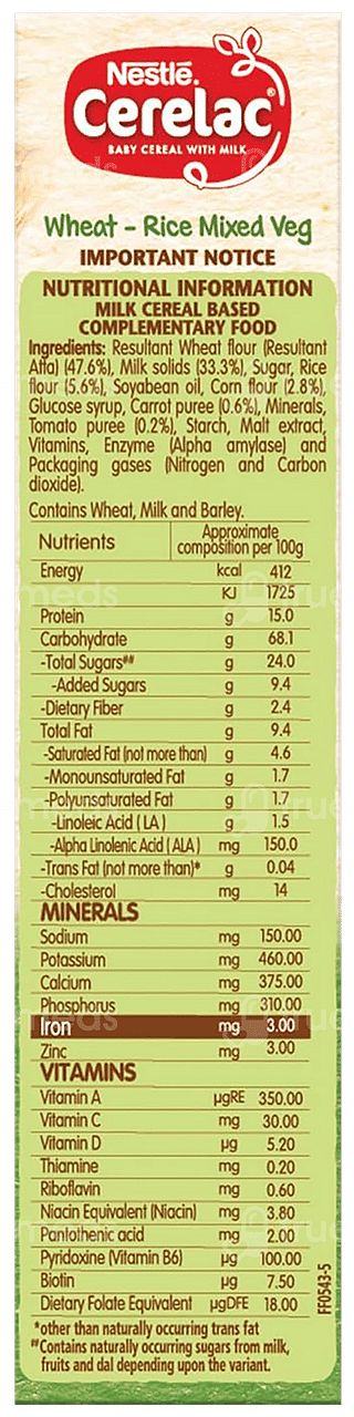 Nestle Cerelac Wheat Rice Mixed Veg Stage 3 From 10 To 24 Months Baby Cereal 300gm