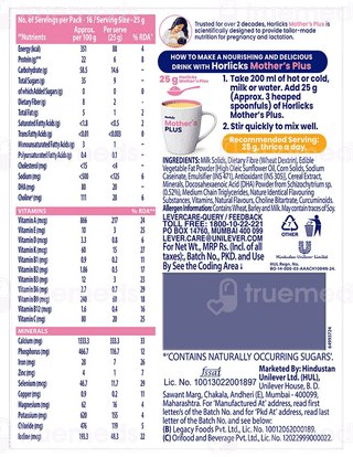 Horlicks Mothers Plus Kesar Flavour Zero Added Sugar Refill Powder 400Gm