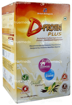 D Protin Plus Vanilla Flavour No Added Sugar Powder 50gm Pack Of 10 Sachets