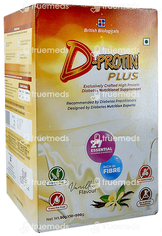 D Protin Plus Vanilla Flavour No Added Sugar Powder 50gm Pack Of 10 Sachets