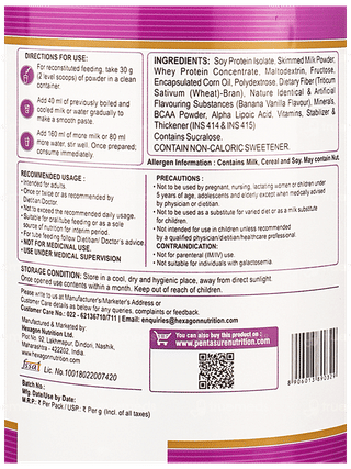 Pentasure Hp Banana Vanilla Flavour Sucrose Free Powder 1Kg