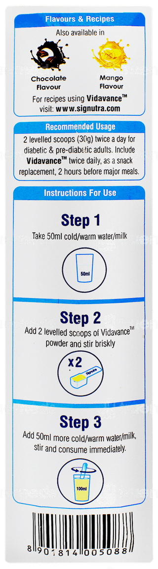 Vidavance Vanilla Flavour Zero Sucrose Refill Powder 400gm