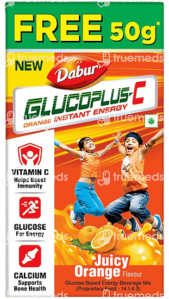 Dabur New Glucoplus C Instant Energy Juicy Orange Flavour Powder 200gm+ 50gm Free