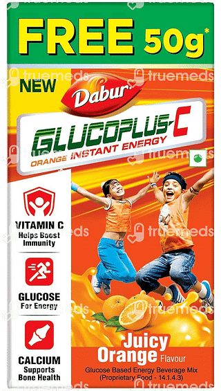 Dabur New Glucoplus C Instant Energy Juicy Orange Flavour Powder 200gm+ 50gm Free