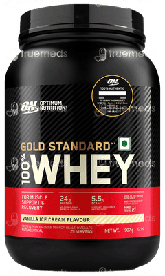 Optimum Nutrition (On) Gold Standard Vanilla Ice Cream 100% Whey Protein Isolate Powder Jar 907Gm