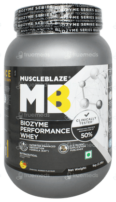 MUSCLEBLAZE MB BIOZYME PERFORMANCE WHEY MAGICAL MANGO FLAVOUR PROTEIN POWDER 1KG