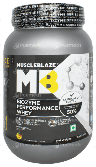 Muscleblaze Mb Biozyme Performance Whey Magical Mango Flavour Protein Powder 1kg