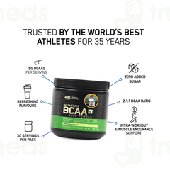 Optimum Nutrition (on) Instantized Bcaa 5000 Green Apple Flavour Zero Added Sugar Powder Jar 250gm