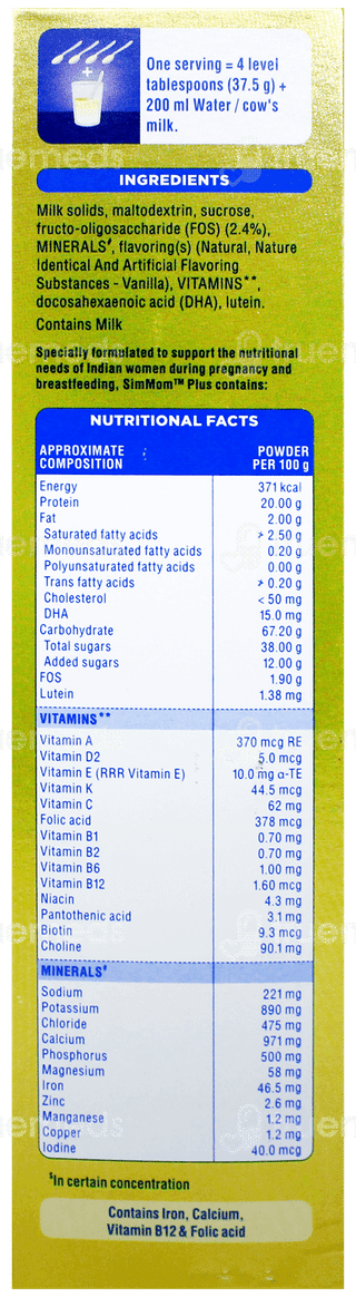 Simmom Plus Vanilla Delight Flavour Powder 400Gm