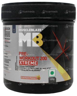Muscleblaze Pre Workout 200 Xtreme Fruit Punch Flavour Powder 100 GM
