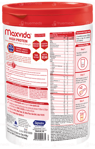 Maxvida High Protein Vanilla Flavour Zero Added Sugars Powder 400gm