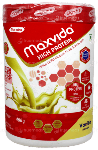 Maxvida High Protein Vanilla Flavour Zero Added Sugars Powder Jar 400Gm