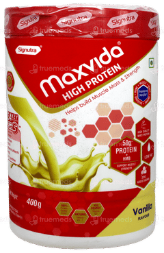 Maxvida High Protein Vanilla Flavour Zero Added Sugars Powder Jar 400Gm Maxvida High Protein Vanilla Flavour Zero Added Sugars Powder Jar 400Gm