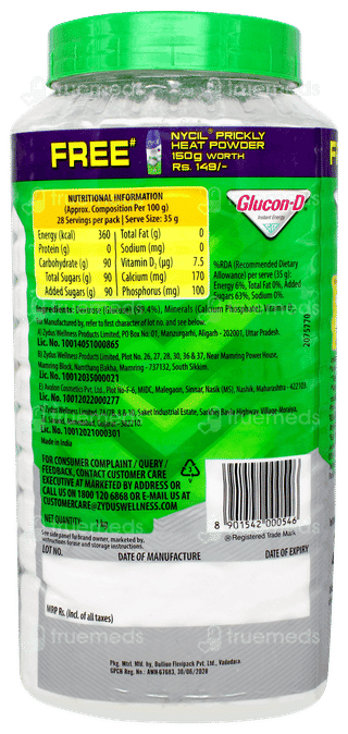 Glucon D Regular 1kg With Nycil Germ Expert Cool Herbal Powder 150gm Free