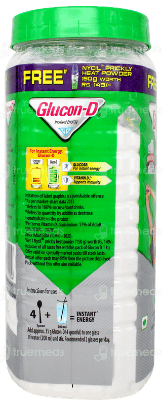Glucon D Regular 1kg With Nycil Germ Expert Cool Herbal Powder 150gm Free