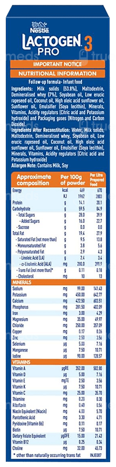 Nestle Lactogen Pro 3 After 12 Months Upto 18 Months Follow Up Formula Powder Powder 400gm