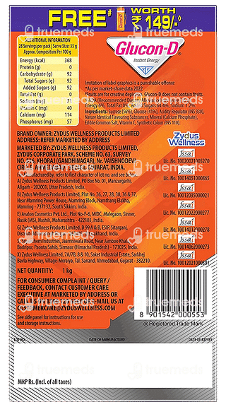 Glucon D Tangy Orange Flavour Powder 1000gm With Sipper Bottle Free