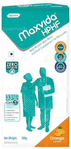 Maxvida Hphf Orange Flavour Zero Sucrose Powder 500Gm Maxvida Hphf Orange Flavour Zero Sucrose Powder 500Gm