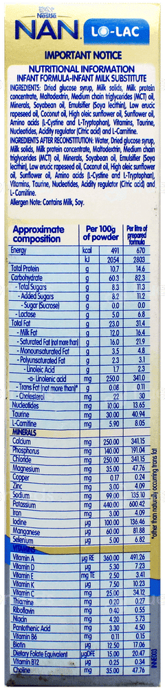Nestle Nan Lo Lac Infant Formula Refill Powder 400Gm