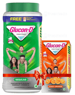 Glucon D Regular Powder 1000Gm With Free Glucon D Orange 300Gm