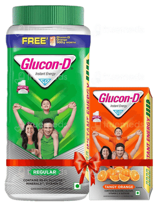Glucon D Regular Powder 1000Gm With Free Glucon D Orange 300Gm