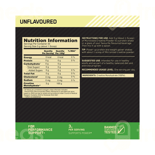 Optimum Nutrition Micronised Creatine Unflavoured Powder 100gm