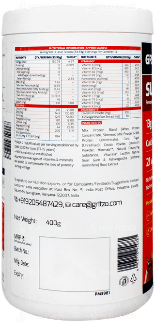 Gritzo Supermilk 13+ Yrs Boy Height+ Double Chocolate Flavour Powder 400gm