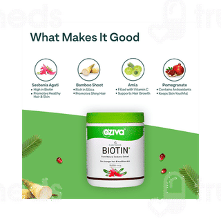 Oziva Plant Based Biotin 10000mcg Lemon Flavour For Stronger Hair And Healthier Skin Powder 125gm