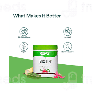Oziva Plant Based Biotin 10000mcg Lemon Flavour For Stronger Hair And Healthier Skin Powder 125gm