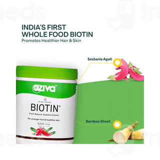 Oziva Plant Based Biotin 10000mcg Lemon Flavour For Stronger Hair And Healthier Skin Powder 125gm
