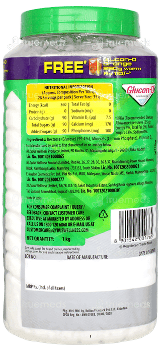 Glucon D Regular Powder 1000gm With Free Glucon D Orange 250gm