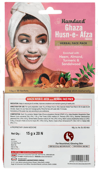 Hamdard Ghaza Husn E Afza Special Herbal Face Pack 15gm Pack Of 20 Sachets