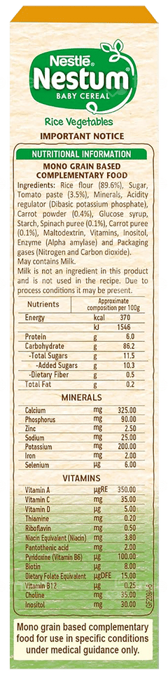 Nestle Nestum Rice Vegetables From 8 To 24 Months Baby Cereal 300gm