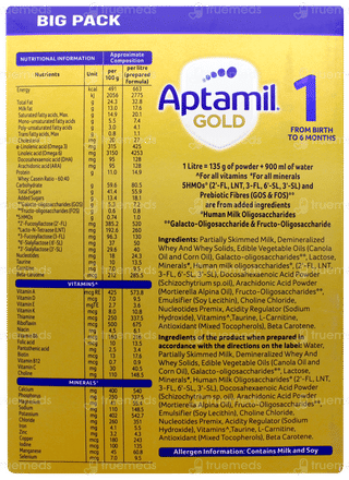 Aptamil Gold 1 From Birth To 6 Months Infant Formula With Probiotic Refill Powder 1.2kg