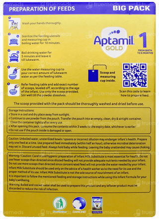 Aptamil Gold 1 From Birth To 6 Months Infant Formula With Probiotic Refill Powder 1.2kg